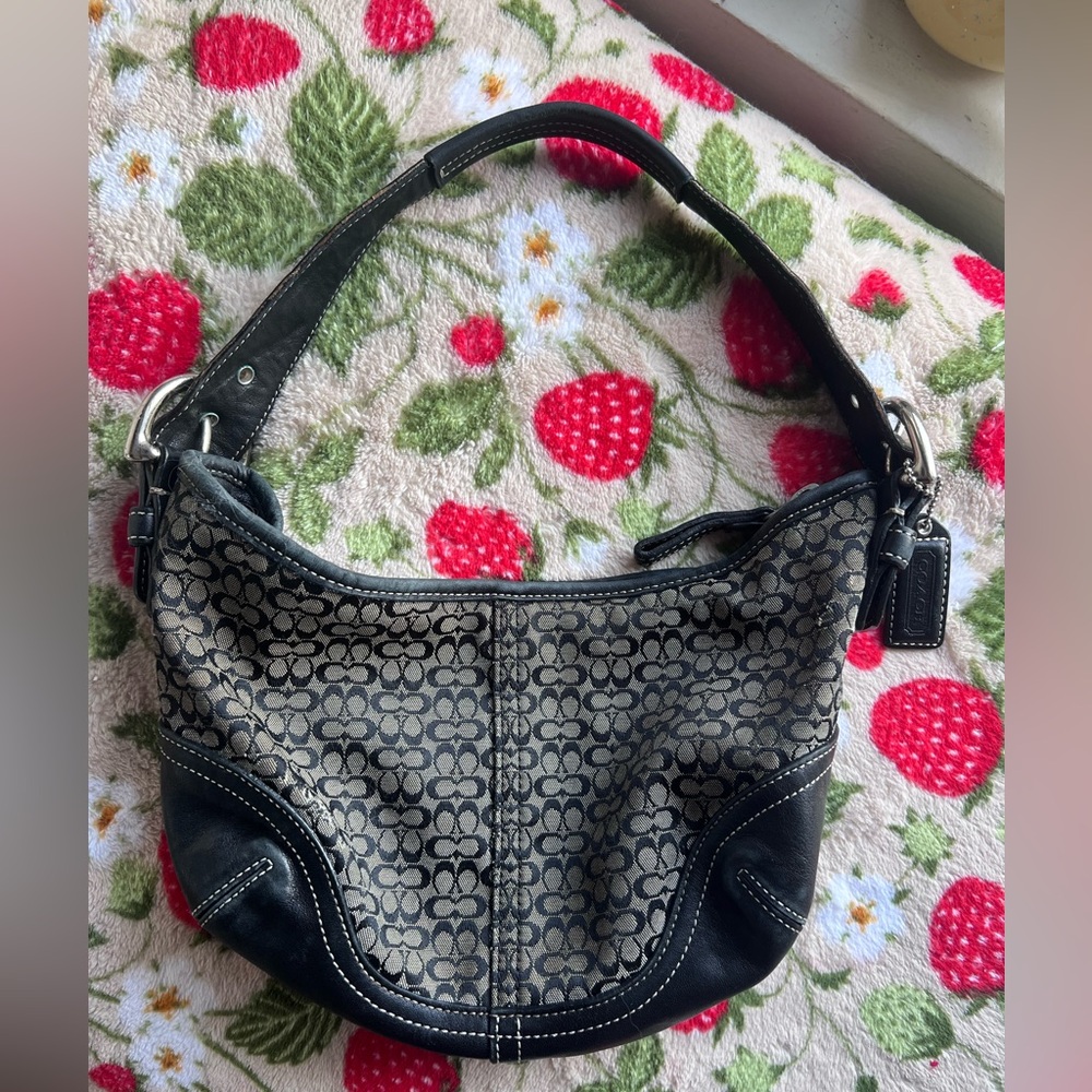 Coach Black Signature Patterned Shoulder Bag